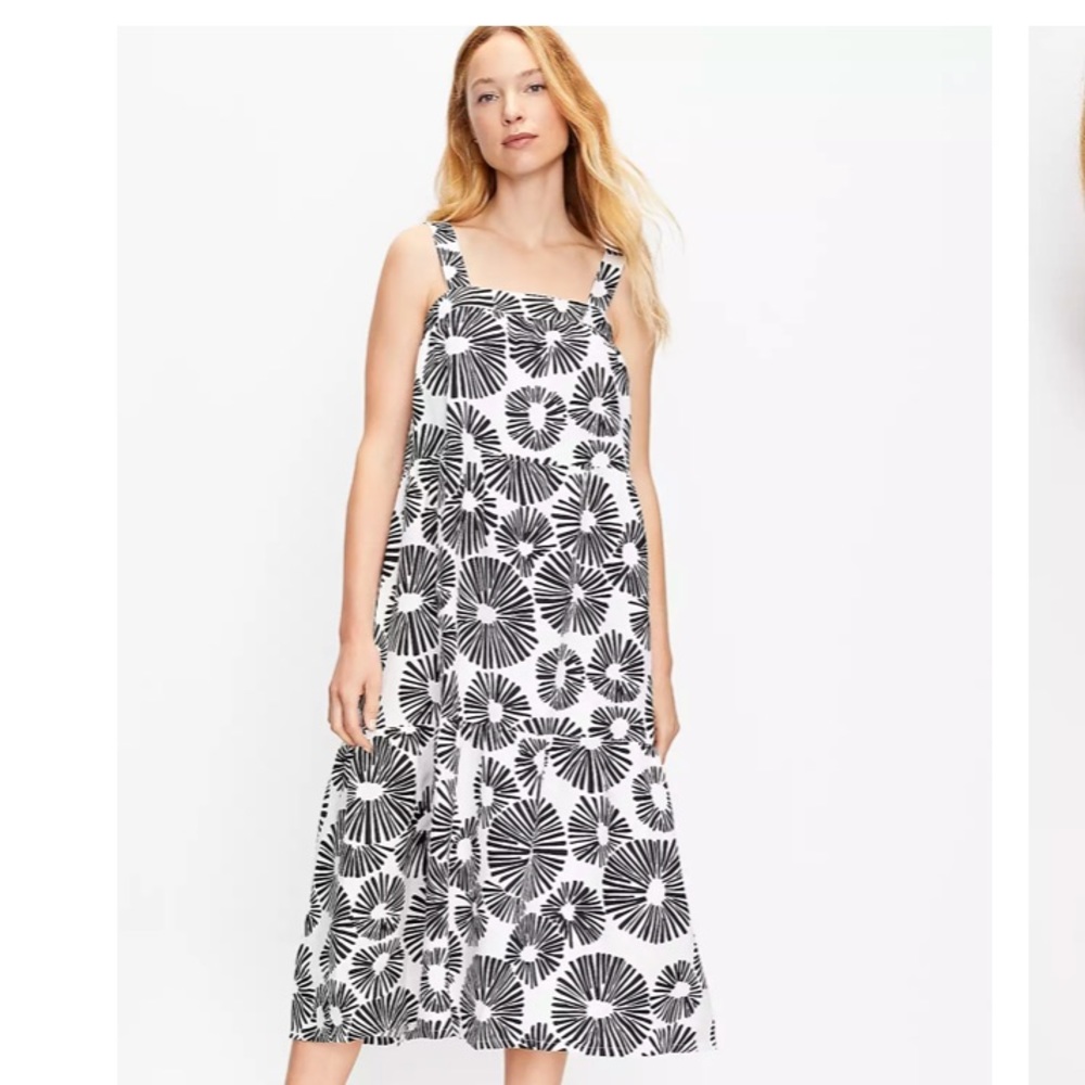 NWT LOFT Women's Firework Tiered Square Neck Midi Dress